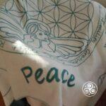 Organic cotton blanket Peace - natural / turquoise