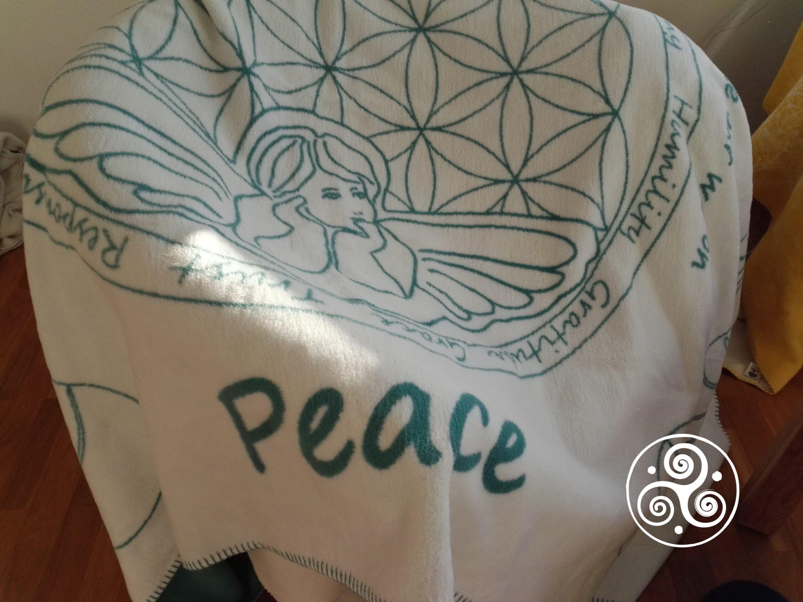 Organic cotton blanket Peace - natural / turquoise